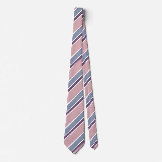 Cravate Rayures diagonales roses bleu poussiéreux mauve ra (Devant)