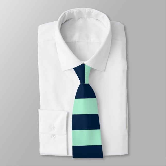 Cravate Rayures horizontales bleu marin et menthe (Attaché)