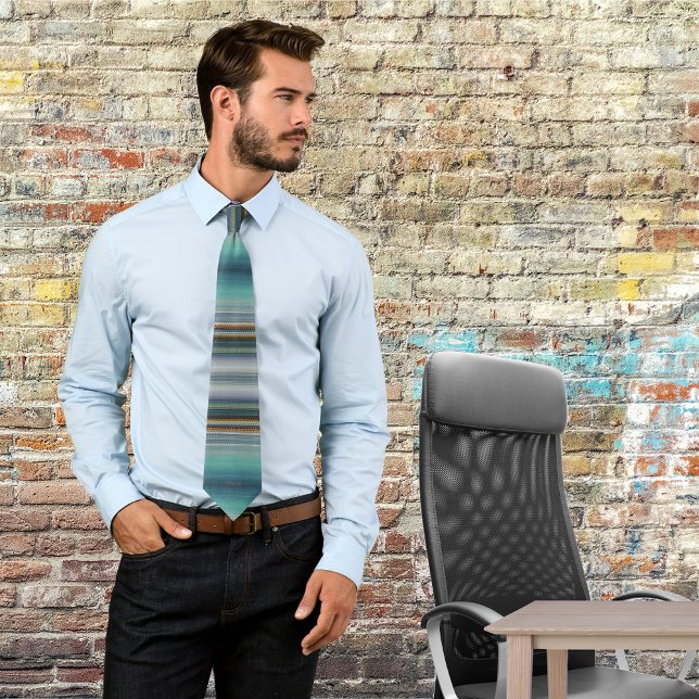 Cravate Rayures turquoise monogrammes contemporains abstra (Créateur téléchargé)