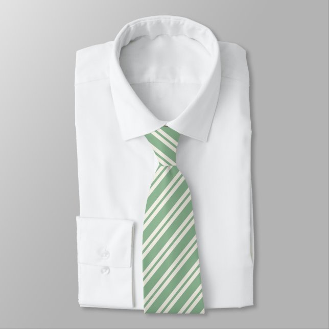 Cravate Rayures vert pâle et blanc modernes (Attaché)