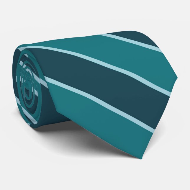 Cravate Rayures vert sarcelle, cyan atténué et bleu doux   (Roulé)