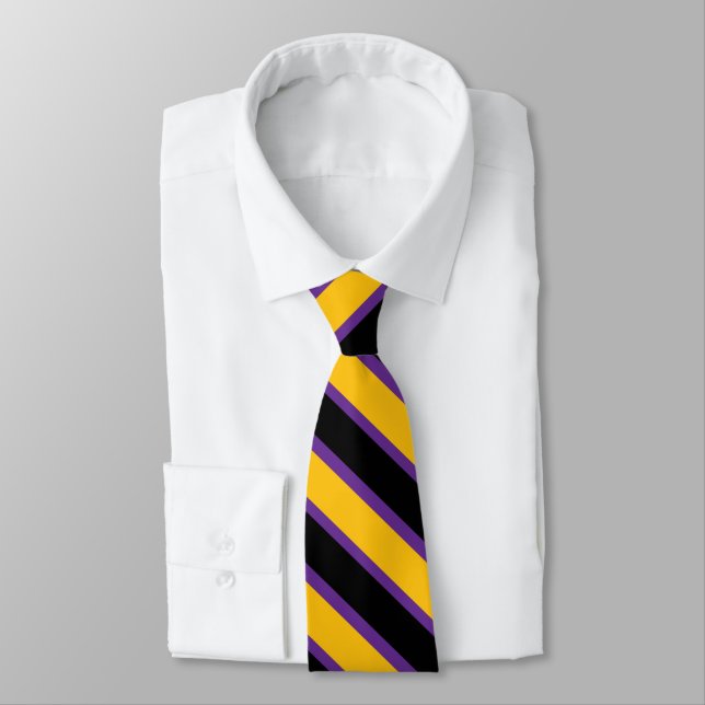 Cravate Rayures violet foncé et jaune doré (Attaché)