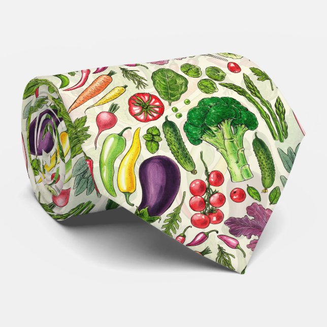 Cravate Récolte de légumes et d'herbes sur le blanc (Roulé)