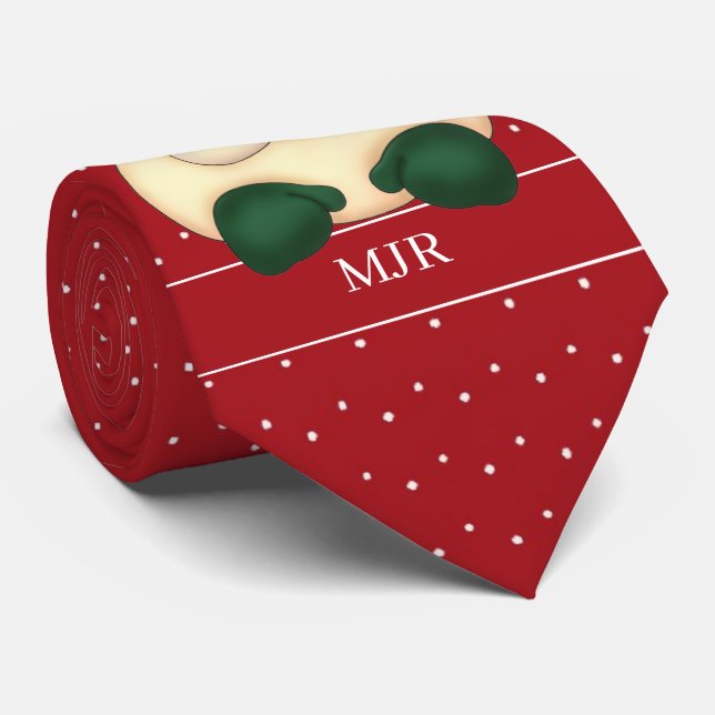 Cravate Red and White Polka Dot Santa Monogrammed (Roulé)