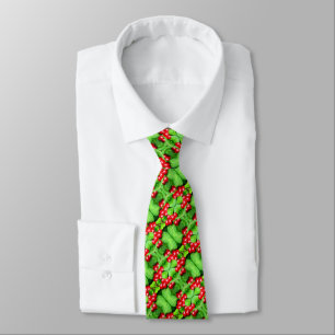 Cravate Red Berries Green Feuilles Abstrait Motif de la na
