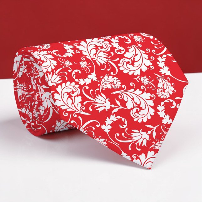 Cravate Red Floral Pattern Custom Necktie (Créateur téléchargé)