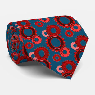Cravate Red Gears on Navy Blue Mechanical Industrial