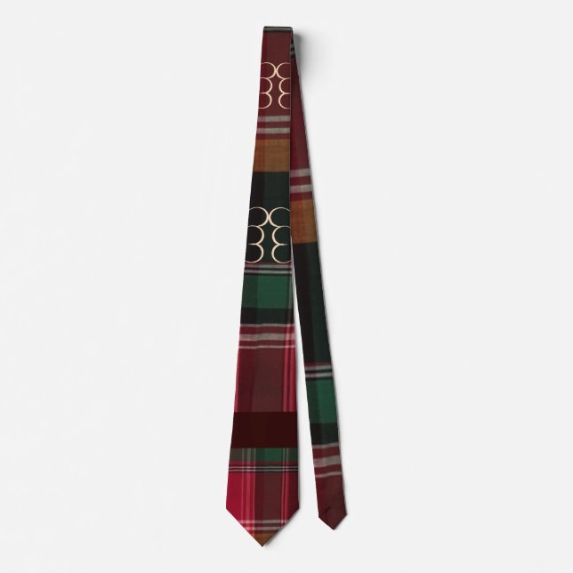 Cravate Red Green Madras Gold Swirl Hearts (Devant)
