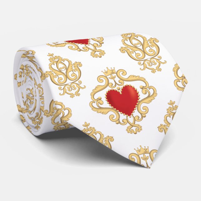 Cravate Red Heart Et Gold Swirl (Roulé)