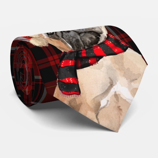 Cravate Red Plaid et un joli Noël français de Bulldog (Roulé)