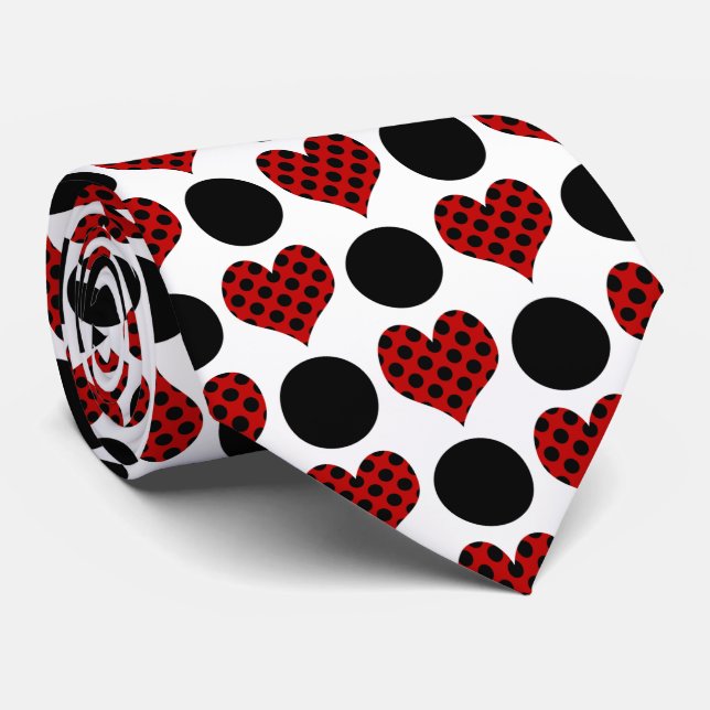 Cravate Red Polka Dot Hearts et Black Circles Motif (Roulé)