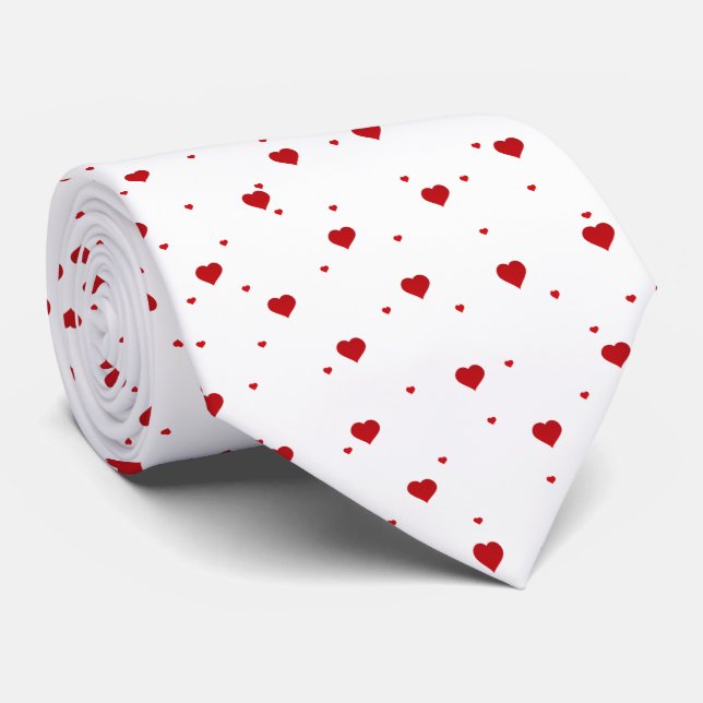 Cravate Red Valentines Hearts Pattern On White (Roulé)