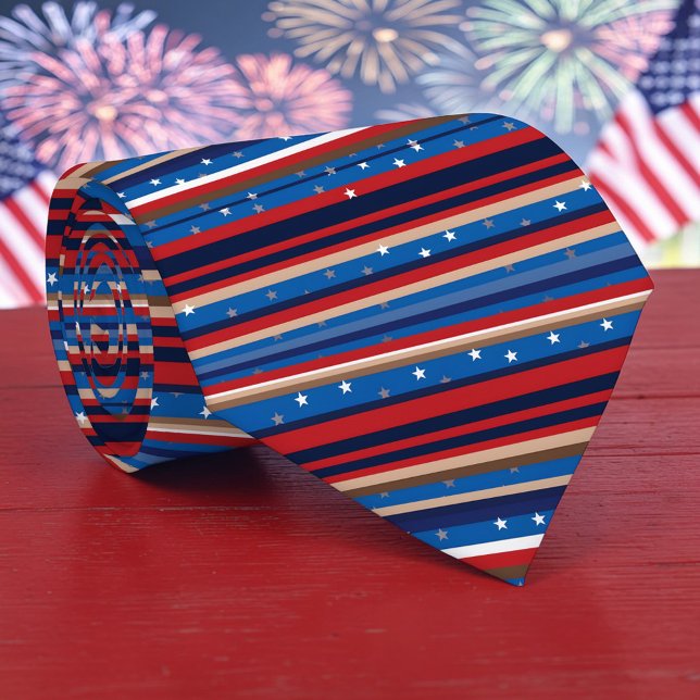 Cravate Red, White and Blue Striped Patriotic Necktie (Créateur téléchargé)