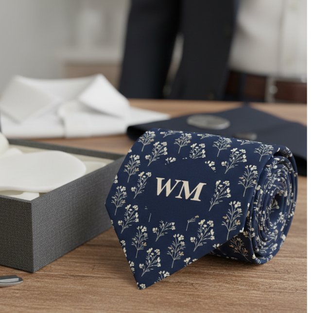 Cravate Refined Wildflower Monogram – Men’s Wedding (Monogram floral necktie)