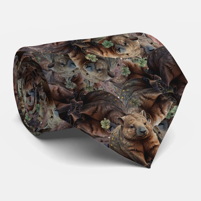 Cravate Réflexions dans le Burrow : La Symétrie de Wombats (Roulé)