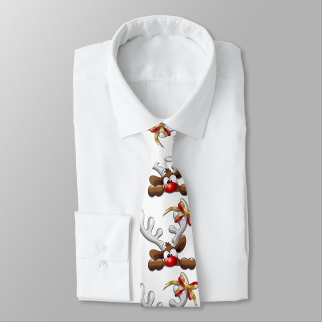 Cravate Reindeer Puzzled drôle Caractère de Noël (Attaché)