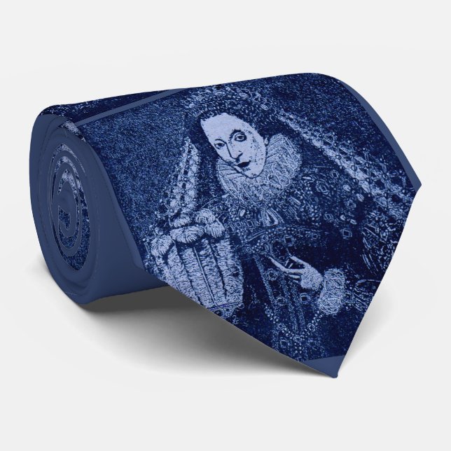Cravate Reine Elizabeth I en imprimé bleu (Roulé)