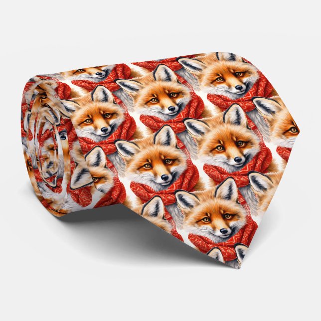 Cravate Renard mignon dans un motif d'image d'automne avec (Roulé)