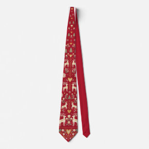 Cravate Renne Noël Rouge Art Populaire Scandinave
