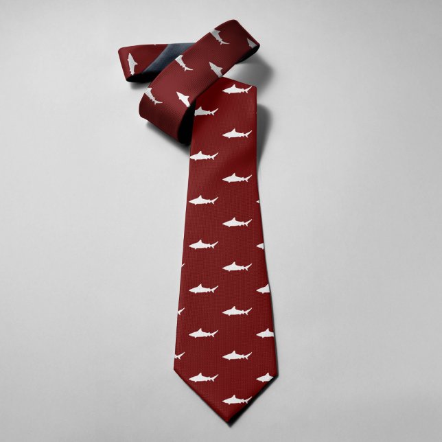 Cravate Requin Blanc Sur Fond Rouge Style Simple (Créateur téléchargé)