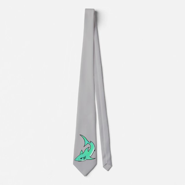 Cravate requin souriant de dessin animé bleu vert océan an (Devant)