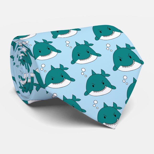 Cravate Requins de dessin animé à motif répétitif (Roulé)