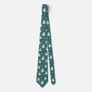 Cravate Retro 1950 Arbres de Noël Vert Turquoise