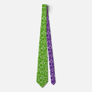 Cravate Retro 60's vert et violet motif carré personnalisé
