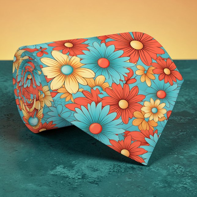 Cravate Retro 70s Classic Flowers Groovy Custom Necktie (Créateur téléchargé)
