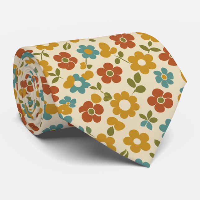 Cravate Retro 70s Floral Pattern (Roulé)