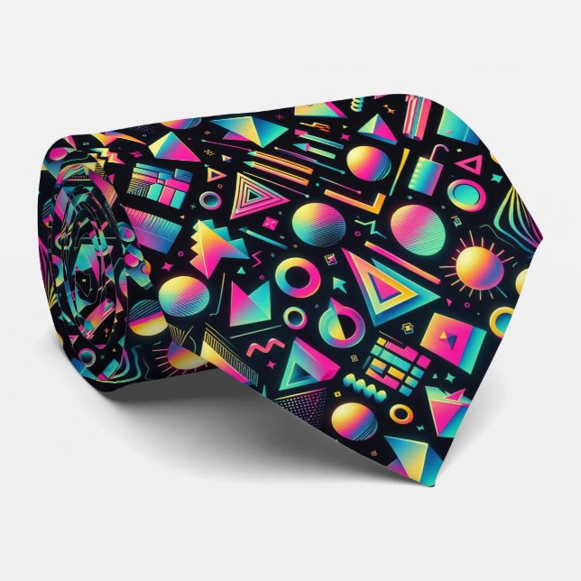 Cravate Retro 80s Funky Shapes Neon Neck Tie (Roulé)