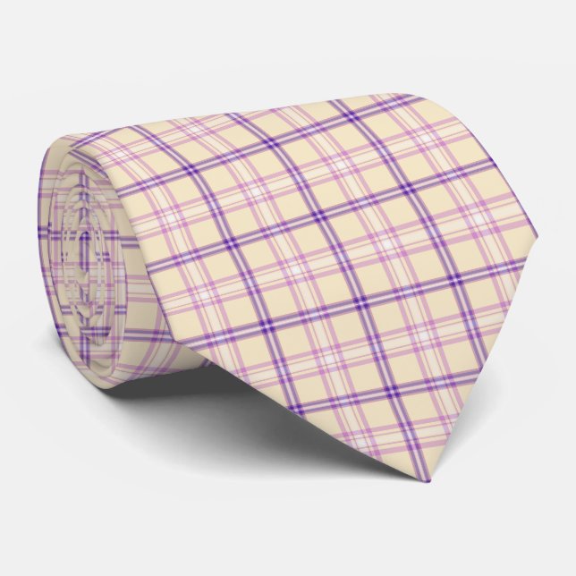 Cravate Rétro à Motif Carreaux Violet Crème (Roulé)
