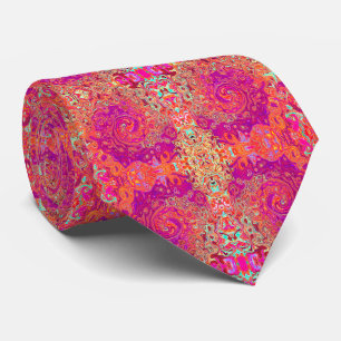 Cravate Rétro Abstrait Corail et Tourbillon de Marbre Viol