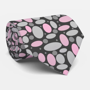 Cravate rétro, années 60, pois, gris et rose