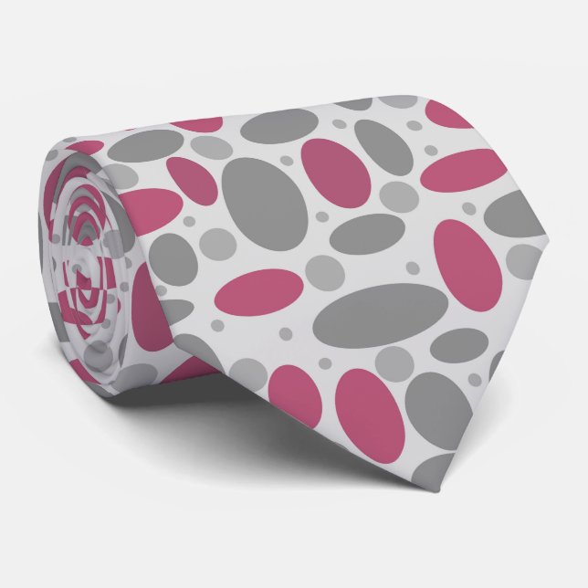 Cravate rétro, années soixante, pois, gris et rose, polka  (Roulé)
