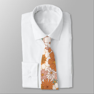 Cravate Rétro Bohème Terracotta Floral Fleurs Sauvages Aut