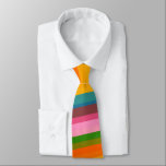 Cravate Retro Bright Rainbow Stripe Fun Colorful Festive<br><div class="desc">This tie features a vibrant retro stripe pattern with warm oranges, greens, blues, and pinks arranged in clean diagonal bands. The bold, colorful layout brings a playful midcentury mood that works for weddings, especially coordinated groomsmen looks, as well as birthdays, office events, holiday gatherings, and everyday style. The mix of...</div>