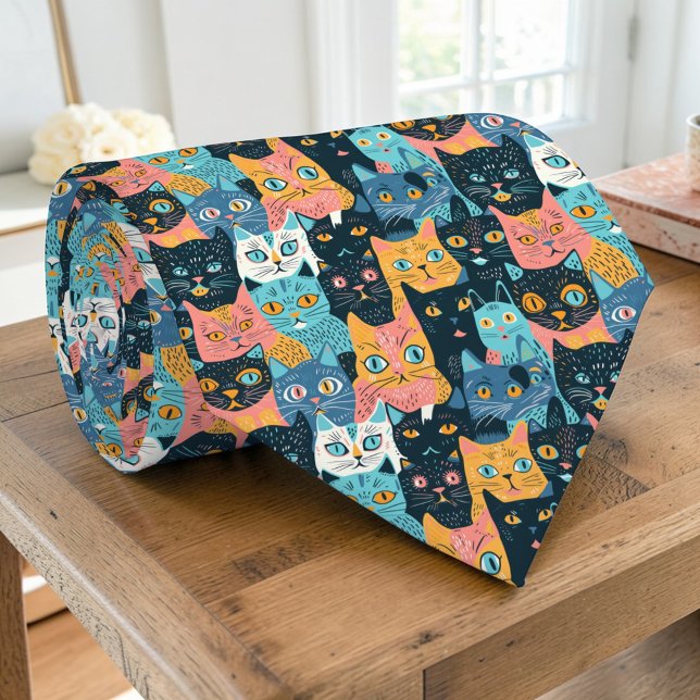 Cravate Retro Cat Graphic Custom Necktie (Créateur téléchargé)