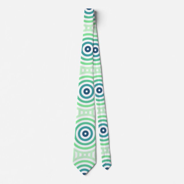 Cravate Retro Circulaire Geometric Pattern en Green & Blue (Devant)