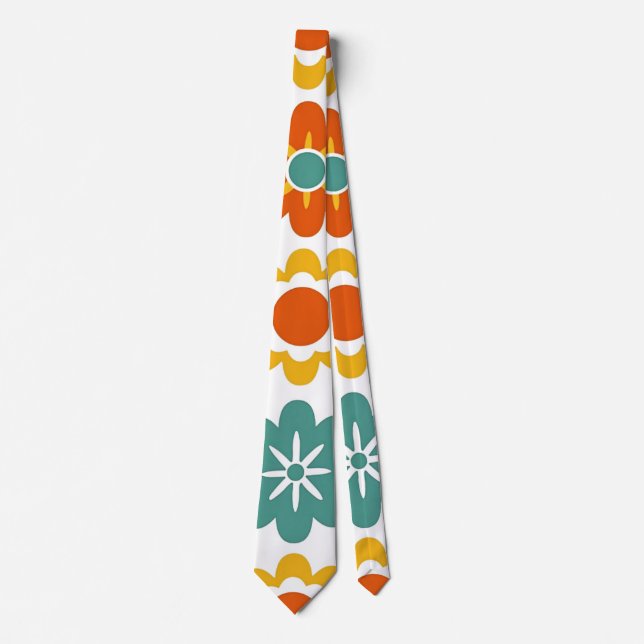 Cravate Rétro Fleur géométrique des années 70 Boho (Devant)