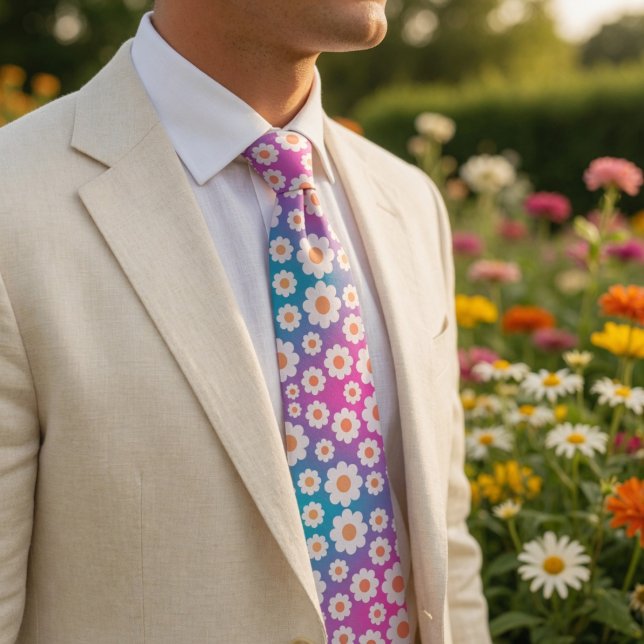 Cravate Rétro Fleurs Dégradées Daisy Dreams des Années 70 (Créateur téléchargé)