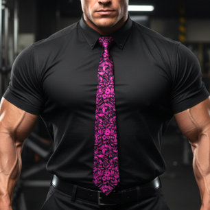 Cravate Rétro Hibiscus Fuchsia motif hawaïen