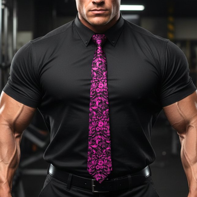 Cravate Rétro Hibiscus Fuchsia motif hawaïen (Créateur téléchargé)