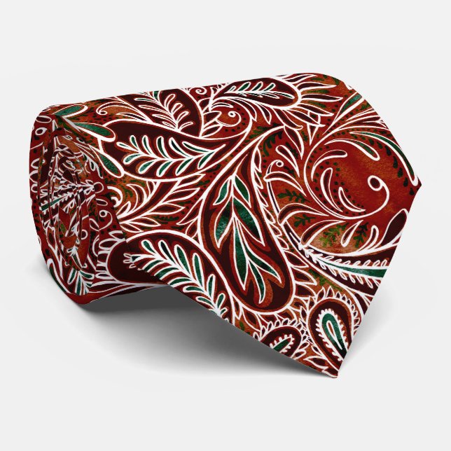 Cravate Retro Maroon Turquoise Paisley Motif (Roulé)