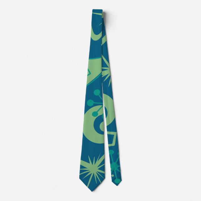 Cravate Retro Mid Century Green & Blue Abstract (Devant)