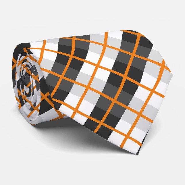 Cravate Retro Orange Black and White Plaid Pattern (Roulé)