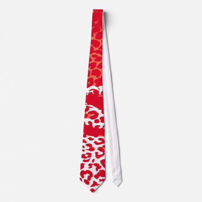 Cravate Rétro peau d'empreinte de léopard (rouge et blanc) (Devant)