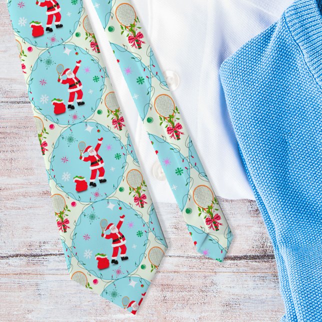 Cravate Retro Père Noël Jouer Tennis Ogee Motif (Serve up style: Santa Retro Christmas necktie – Ace gift for tennis-loving festivities!)