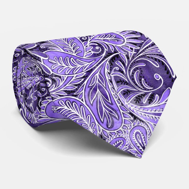 Cravate Retro Purple Paisley Pattern (Roulé)