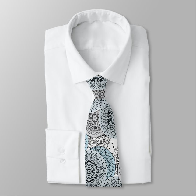 Cravate Rétro, rétro motif, bleu et gris, élégant (Attaché)